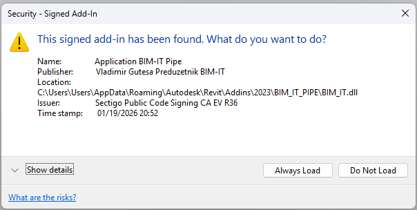 Revit add-in security dialog